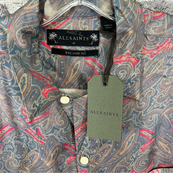 NWT All Saints Oslo Paisley Short Sleeve Shirt - size M - Picture 9 of 14